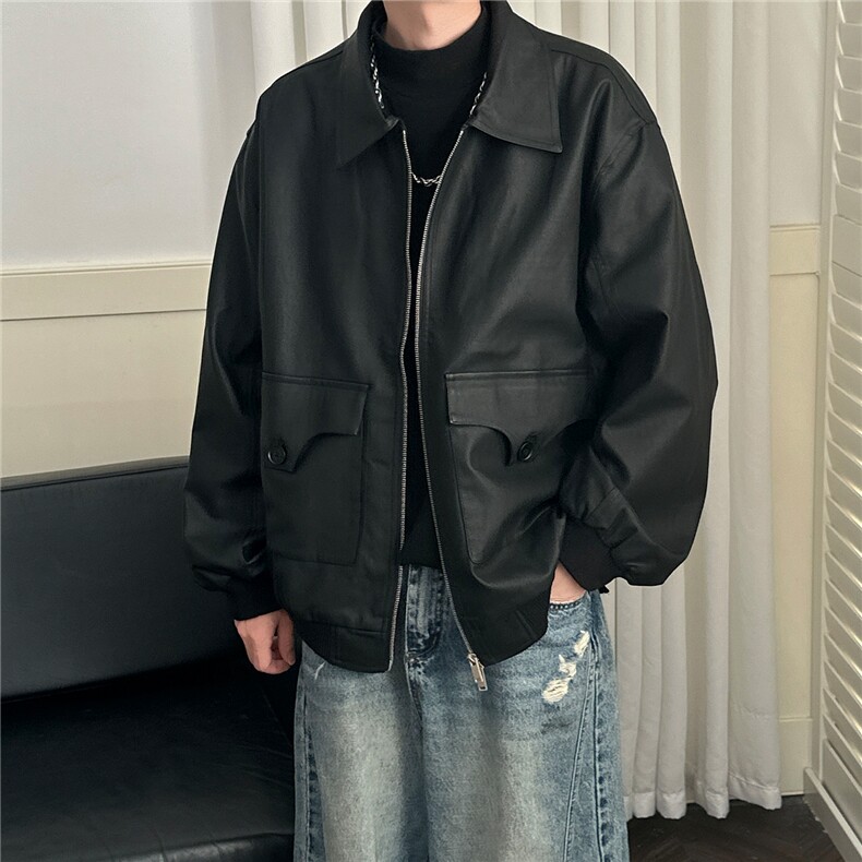 主推现货PU皮夹克外套宽松皮衣A351-AP2401-P110,男装夹克,电商A351