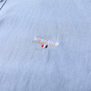 新款男士短袖纯棉质微格衬衫休闲商务品质青年纯色品质衬衣图片