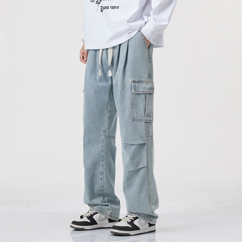 2026美式高街工装牛仔裤男士春季新款休闲宽松直筒裤J8083-P45特图片