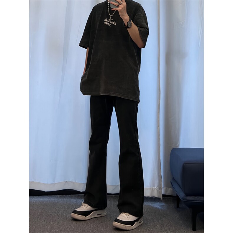 高街vibe纯色牛仔裤男款夏季修身直筒弹力微喇叭裤控价68,男装牛仔裤,星座310A-4