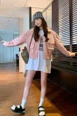 现货韩版休闲百搭显瘦短款外套女2D075-(P140-K190)，女装短外套，2D075