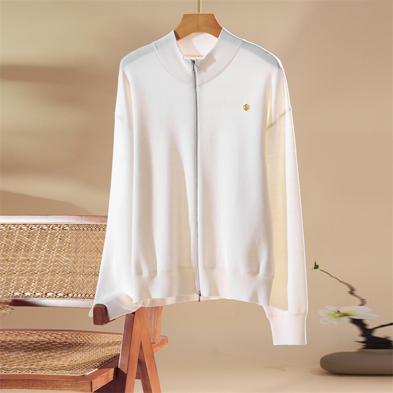 新款针织立领拉链开衫时尚百搭，女装针织衫/毛衣，绒崒