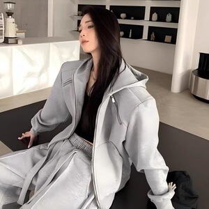 网图短款垫肩开衫卫衣男女高级感连帽衫美式廓形外套YY825-P86图片