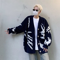 美式复古植绒开衫毛衣针织衫男秋装宽松高街嘻哈MY231-P55，男装针织衫/毛衣，星座1109-3