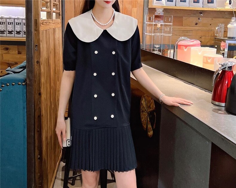 夏季新品撞色领连衣裙,女装连衣裙,魅丽女孩