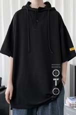 LD54114-P45连帽短袖t恤男大码胖子带帽五分袖中袖，男装T恤，电商A040