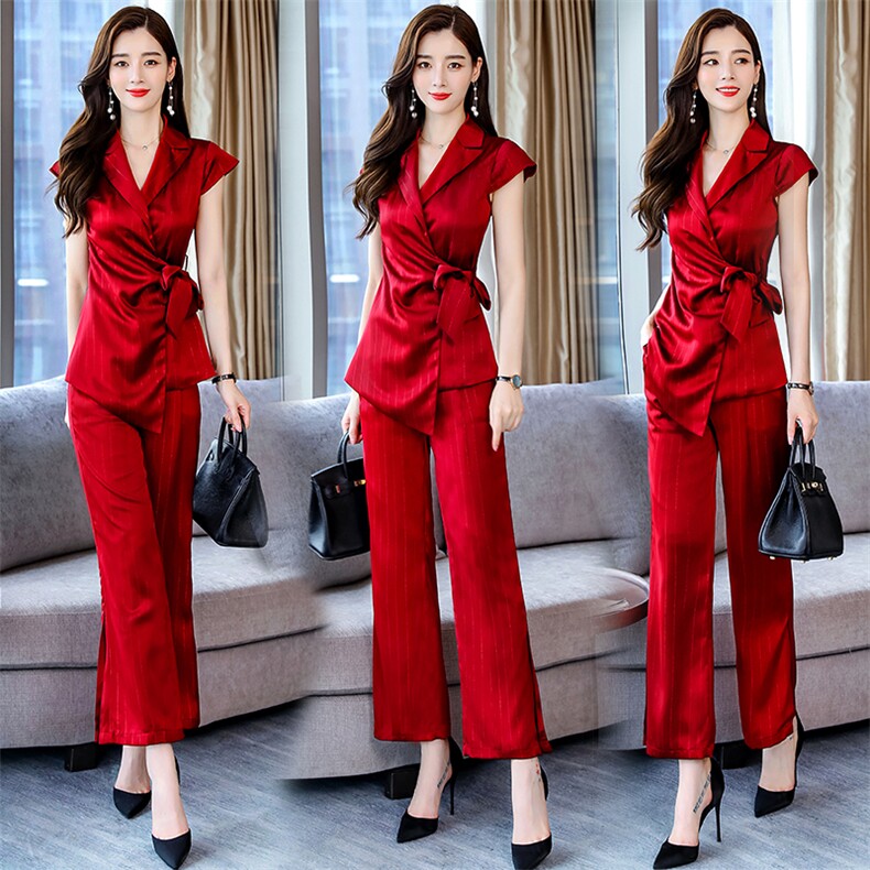 职业西装套装女高端2024夏季新款时尚气质女神范薄款阔腿裤两件套，女装套装/套裙，火爆靓佳人
