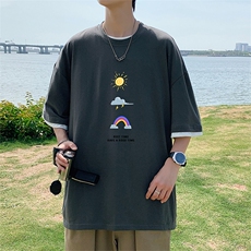 JT55141-P25假两件短袖t恤男大码胖子半袖体恤半截袖港风，男装T恤，电商A040