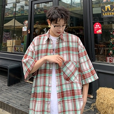 短袖衬衫男夏季新款磨毛格子衬衣DX002-特批26无差价，男装衬衫，星座214-3