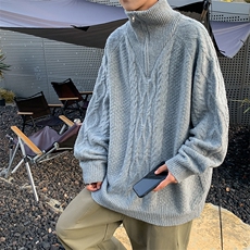 秋冬慵懒针织衫高领麻花毛衣男ins潮流宽松半拉链线衣M1117-P55，男装针织衫/毛衣，星座512-2