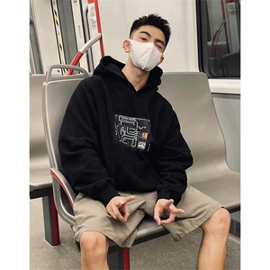 抖音得物 高品质印花连帽卫衣 秋冬装美式宽松连帽纯色卫衣ADL113图片