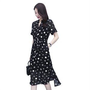 女士真丝桑蚕丝衬衫连衣裙女夏2024新款中年妈妈显瘦气质波点裙子图片