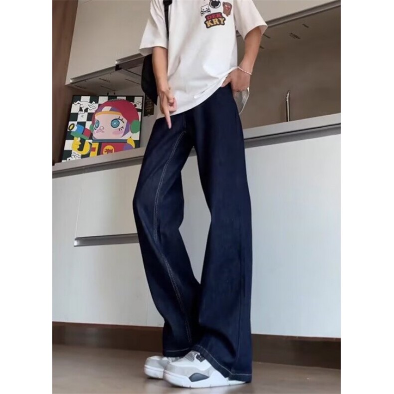 深蓝色阔腿牛仔裤男宽松直筒春秋款垂感显瘦微喇拖地裤子NA119,男装牛仔裤,星座1116A（原606A-3）