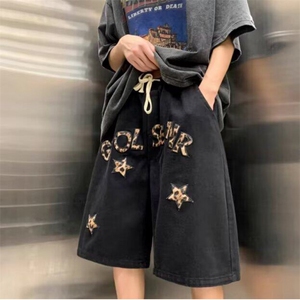 欧美简约复古发泡印花运动短裤男潮牌街头宽松情侣工装薄款五分裤图片