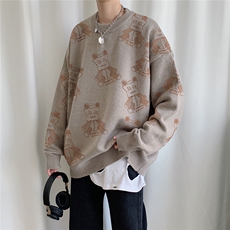1港风新款宽松休闲中性情侣潮流印花毛衣男外套7926P58加绒P70，男装针织衫/毛衣，星座226-2