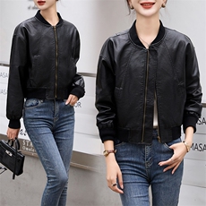 欧美风短款机车棕色皮衣外套女秋季新款宽松夹克高级感复古棒球服，女装皮衣，江南女神