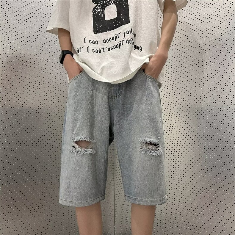 潮牌牛仔短裤男夏季新款美式破洞水洗高街五分裤1001-1-MK913-P36,男装牛仔裤,星座1001-1