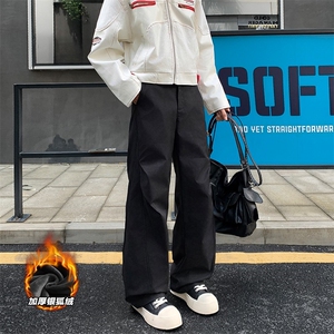 褶皱扎染宽松加厚银狐绒显瘦百搭微喇裤男K24004J加绒-特P58控108图片