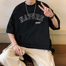 2024夏季新款美式户外撞色字母刺绣宽松圆领短袖T恤T2311-P38，男装T恤，星座914-3