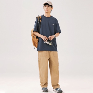 2025夏季新款男装日系潮牌纯棉印花圆领宽松短袖休闲T恤T950-F38图片