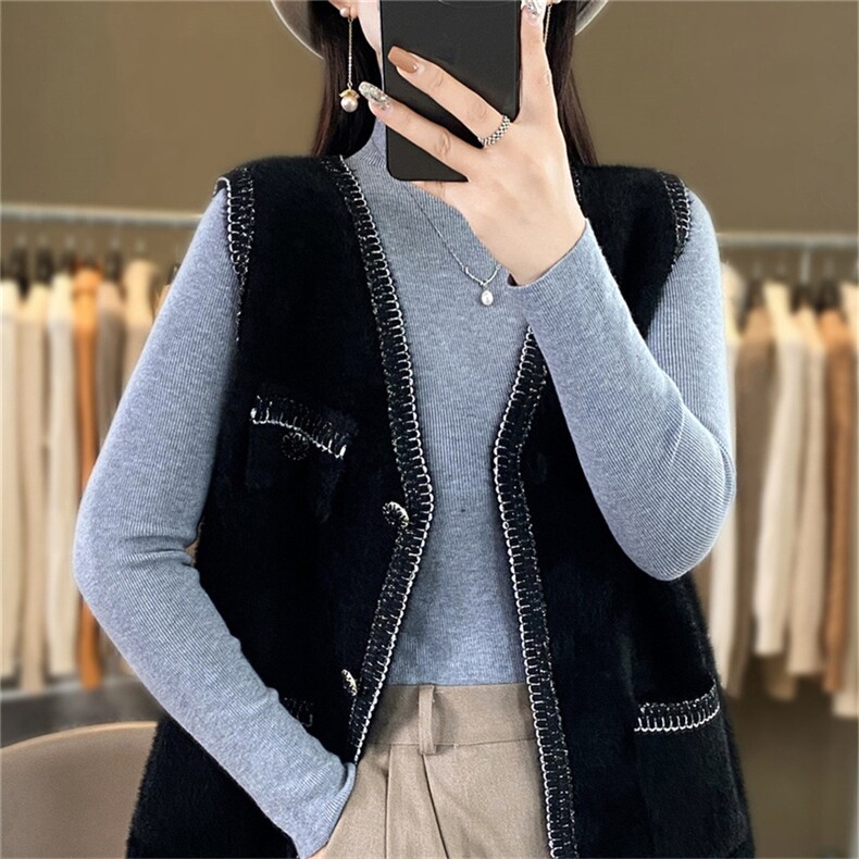 新款女装水貂绒马甲外套时尚百搭显瘦无袖背心优雅气质秋冬必备,女装马甲,暖姿羊绒