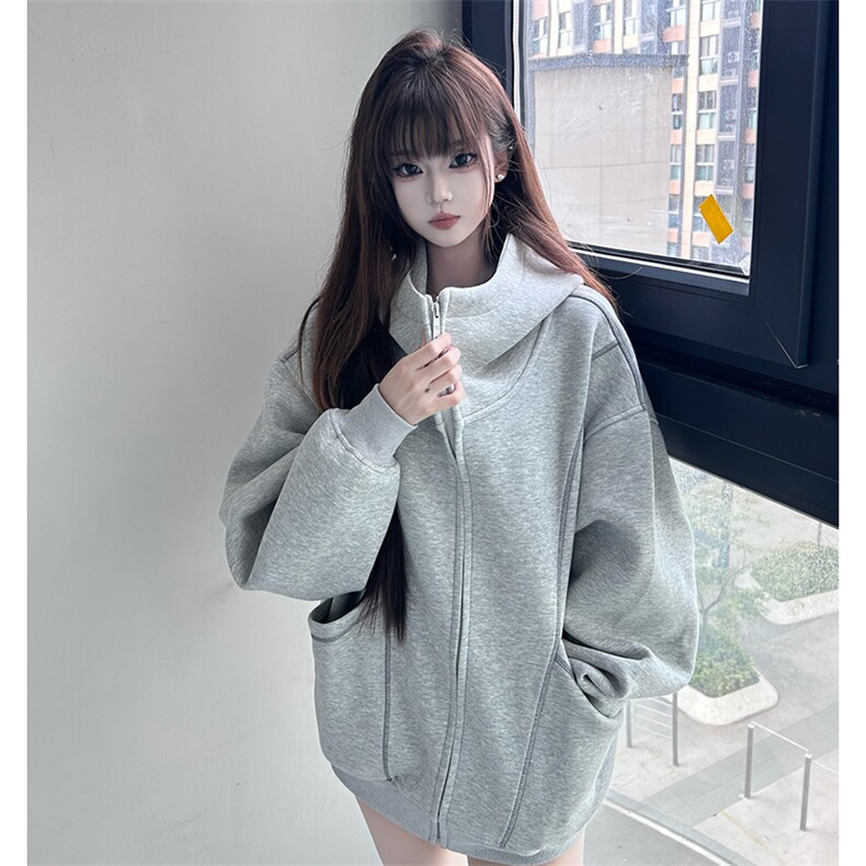 抖音得物高品质秋冬美式高街重磅结构辑明线纹理连帽卫衣外套W111，男装卫衣，电商A486