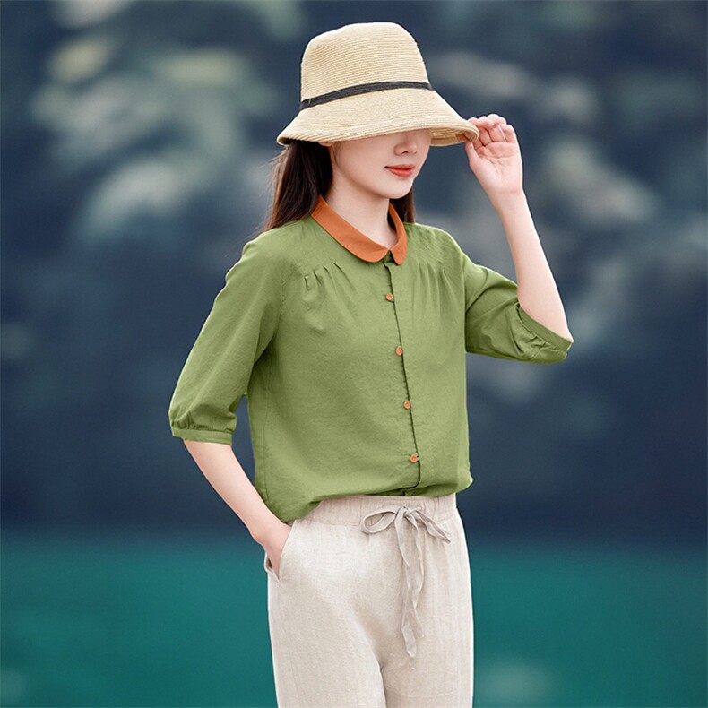 2026年春季女短袖宽松常规，女装衬衫，江南依恋