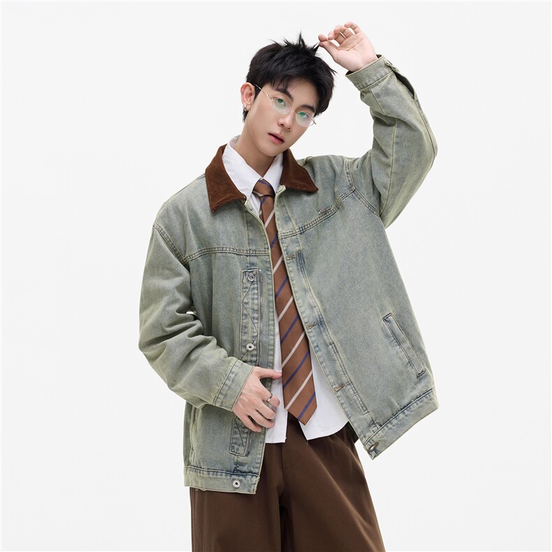 2025美式复古水洗做旧牛仔外套休闲百搭夹克上衣潮A025-Y121-P75,男装工装外套,电商A025