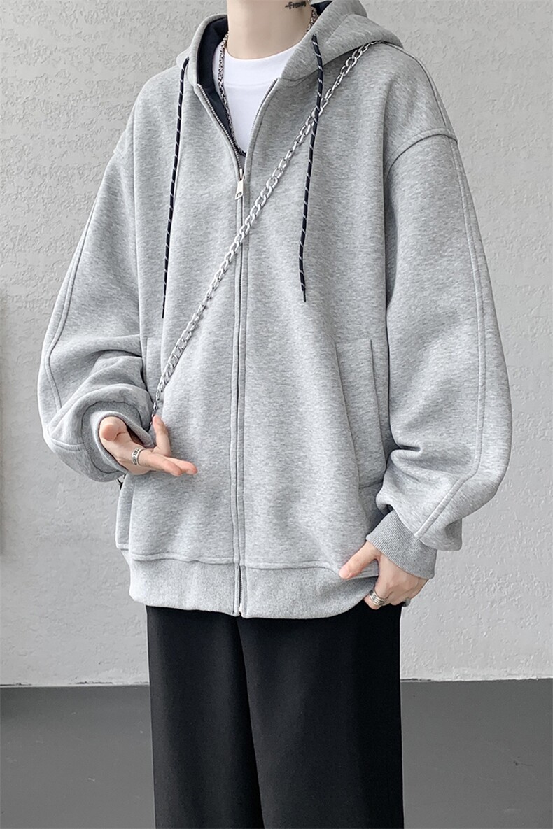 8XL-M秋连帽卫衣男宽松休闲纯色拉链开衫外套拼色帽衫运动WY27P65,女装短外套,电商D206-1