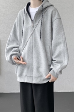 8XL-M秋连帽卫衣男宽松休闲纯色拉链开衫外套拼色帽衫运动WY27P65，女装短外套，电商D206-1