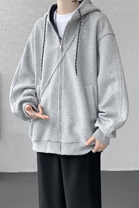 8XL-M秋连帽卫衣男宽松休闲纯色拉链开衫外套拼色帽衫运动WY27P65图片