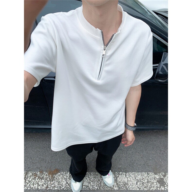 【现货自制】凉感纯色短袖T恤男夏季半拉链立领polo衫T06023 TP35图片