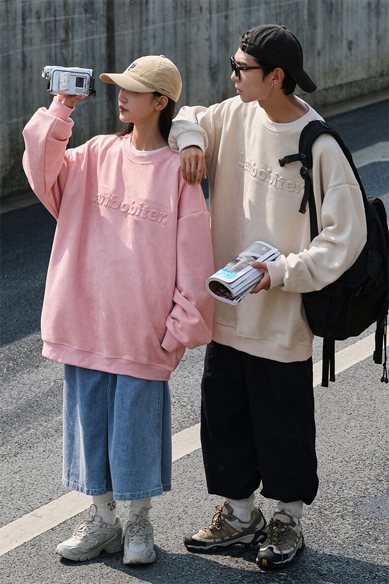 情侣装秋装新品鹿皮绒钢印情侣卫衣宽松外套上衣G1015P58女类,女装短外套,电商A339