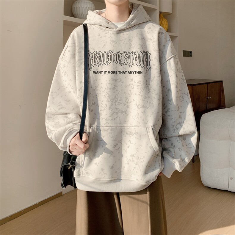 已注册/华棉秋冬内景扎染宽松连帽卫衣男大码WY00732/P45加绒P50,男装卫衣,电商B316