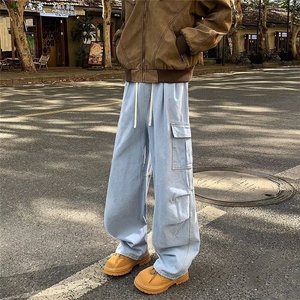 水洗做旧工装牛仔裤男春秋季复古宽松休闲青少年直筒长裤 NG29图片