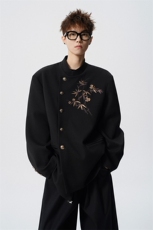 风竹子刺绣M-5XL大码95%涤纶5%氨纶中式西服XF78309特P70控128，男装西服，星座227-7