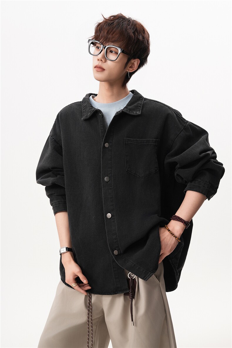 8XL-M特大码牛仔衬衫宽松浅蓝色牛仔外套男休闲衬衫CS502P68控88,男装工装外套,电商D206-1