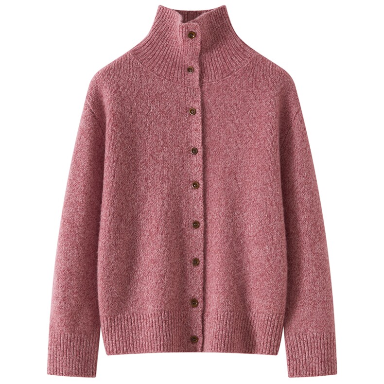 2025年秋季时尚百搭通勤简约休闲花纱高领开衫，女装羊绒衫，多娇羊绒