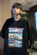 ！版权！2025夏季新款男士鹿皮绒短袖T恤情侣半袖TL2427特P19，男装T恤，电商B220