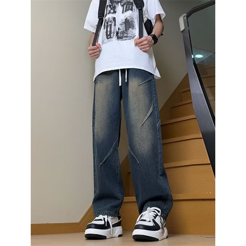 2024美式牛仔裤男款春季长裤潮全松紧腰牛仔裤Z1201P45,男装牛仔裤,星座1116-2