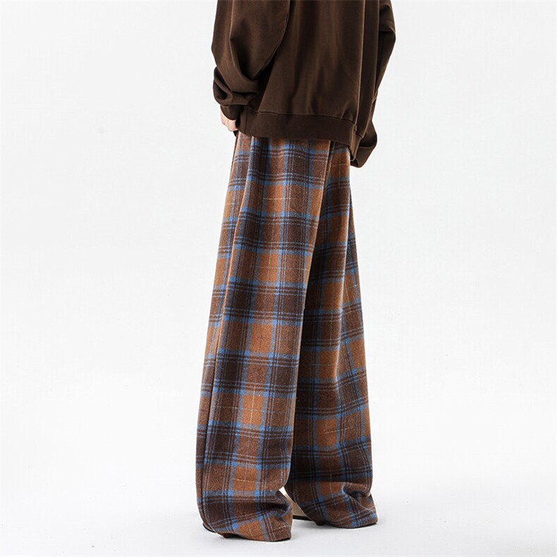 8XL-M美拉德阔腿格子裤宽松休闲长裤大码美式复古直筒裤KZ1932P55,男装休闲裤,电商B238