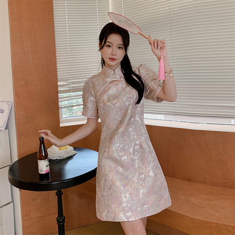 现货209-2828-P135-K198旗袍连衣裙时尚显瘦盘扣,女装汉服/婚纱/旗袍/礼服,韩蜜菓