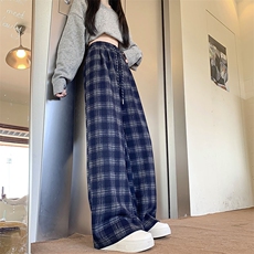 AK2462-p45早春格子休闲裤女高腰直筒裤百搭显瘦宽松阔腿裤，女装休闲裤，星座617A-2