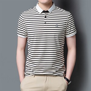 时尚短袖T恤男条纹翻领上衣夏季新款青年男士休闲百搭潮流体恤衫图片