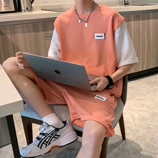 华夫格休闲套装男夏季假两件短袖ins港风运动潮牌短裤潮TZ14-P45，男装休闲套装，星座1008