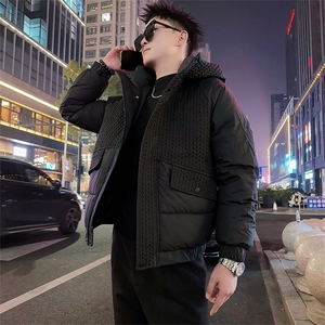 AY133/P138控178冬季社会小伙简约百搭不过时重磅连帽编织男黑首图片