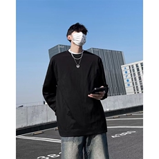 测口袋春秋季新款男纯色圆领长袖T恤网红同款百搭上衣TX125P33，男装T恤，星座410-2