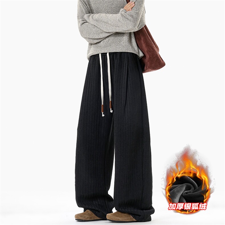 加厚银狐绒重磅480g雪尼尔鱼骨纹男休闲裤K24008J加绒特P40控78,男装卫衣,电商A001