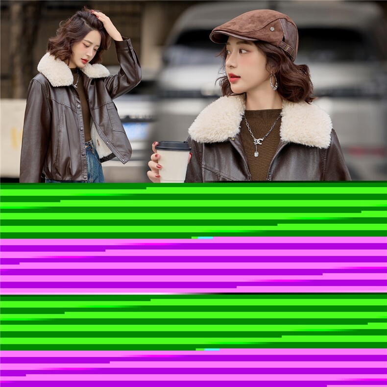 【冬季新款】大量现货时尚潮流加绒加厚可脱卸毛领皮棉外套，女装皮衣，缘衣格