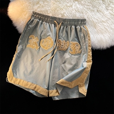 麂皮绒拼接变色龙渐变冰丝短裤女大码中性风短裤男DK7721P45控59，男装休闲裤，星座226-2